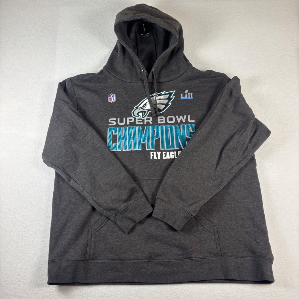 NFL Philadelphia Eagles Super Bowl LII Champions Hoodie Mens 2XL Gray L269
